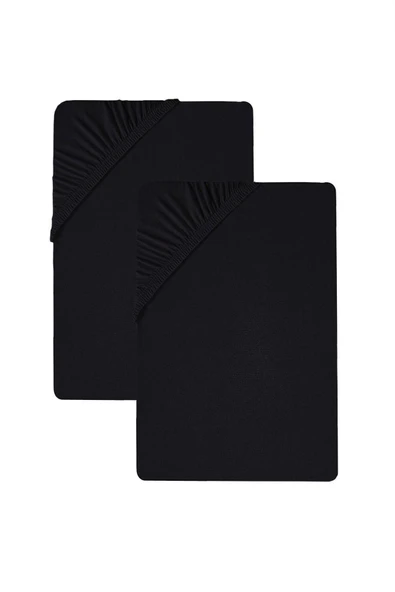 Siyah Düz Pamuklu Tek Kişilik Lastikli Fitted Penye Çarşaf 2'li 140x200 cm ürün görseli 1