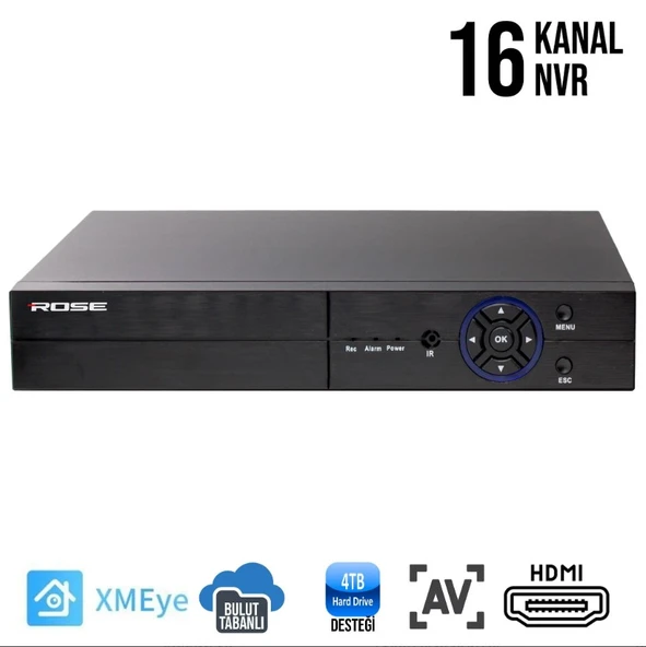 ROSE 4K DESTEKLİ XMEYE 16 KANAL NVR KAYIT CİHAZI 4KD-16 ürün görseli 1