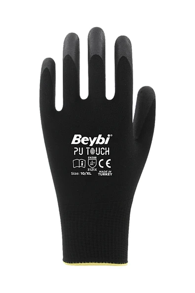 Beybi  Pu Touch Polyester Örme Lateks Eldiven-siyah - 1 Çift - Resim 2