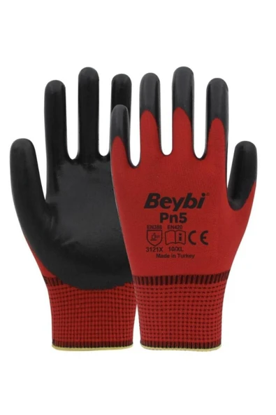 Beybi  Pn3 Kırmızı Nitril Kaplı Örgü Polyester Iş Eldiveni ürün görseli 1