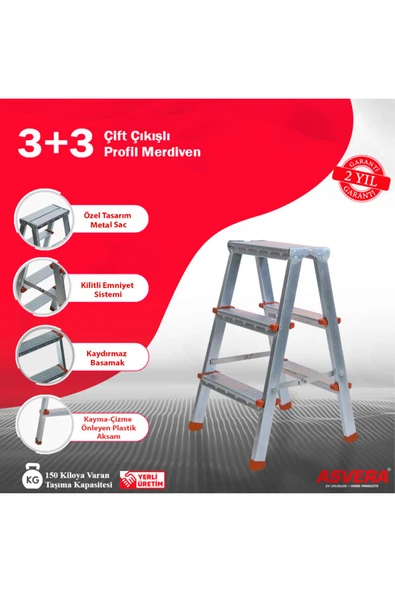 3 3 Basamaklı Çift Çıkışlı Galvanizli Profil Merdiven (EV, BAHÇE, IŞYERİ IÇİN UYGUN) ürün görseli 1