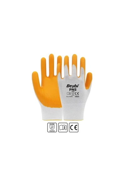 Beybi  Nitril Eldiven Polyester Sarı / Beyaz Pn-5 ürün görseli 1
