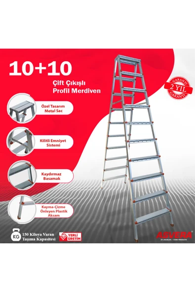 10 10 Basamaklı Çift Çıkışlı Galvanizli Profil Merdiven (EV, BAHÇE, IŞYERİ IÇİN UYGUN) ürün görseli 1