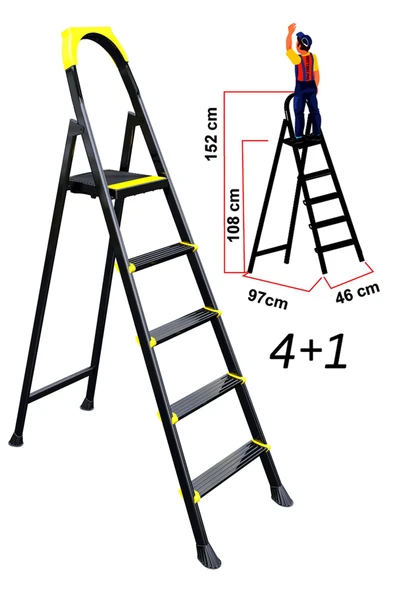 4+1 Basamaklı SİYAH Metal Merdiven - Resim 2