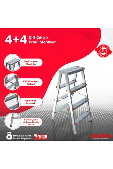 ASVERA  - 4 4 Basamaklı Çift Çıkışlı Galvanizli Profil Merdiven (EV, BAHÇE, IŞYERİ IÇİN UYGUN) ürün görseli 1