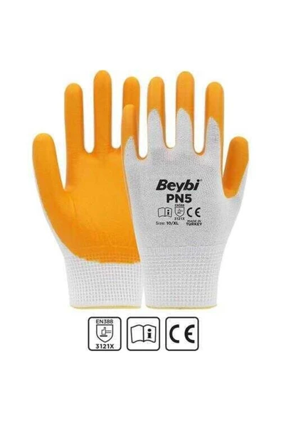 Beybi  Pn5 Sarı Nitril Kaplı Örgü Polyester Iş Eldiveni (12 ADET/KUTU) ürün görseli 1