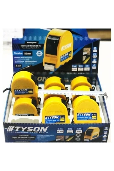 TYSON  Şerit Metre 5 Metre Stoplu 25 Mm Professional Kemer Klipsli Darbeye Dayanıklı - Markalı ürün görseli 1