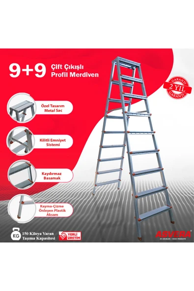 - 9 9 Basamaklı Çift Çıkışlı Galvanizli Profil Merdiven (EV, BAHÇE, IŞYERİ IÇİN UYGUN) ürün görseli 1