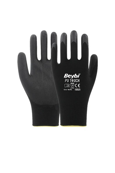 Beybi  Pu Touch Polyester Örme Lateks Eldiven-siyah - 1 Çift ürün görseli 1
