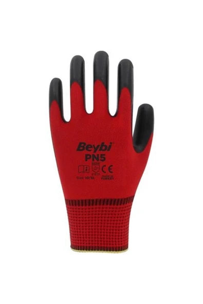 Beybi  Pn3 Kırmızı Nitril Kaplı Örgü Polyester Iş Eldiveni - Resim 2