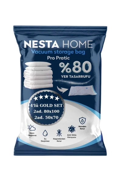 NESTA HOME  Pro Pratic 4'lü Gold Set Vakumlu Hurç Vakumlu Poşet,torba,düzenleyici Saklama ürün görseli 1
