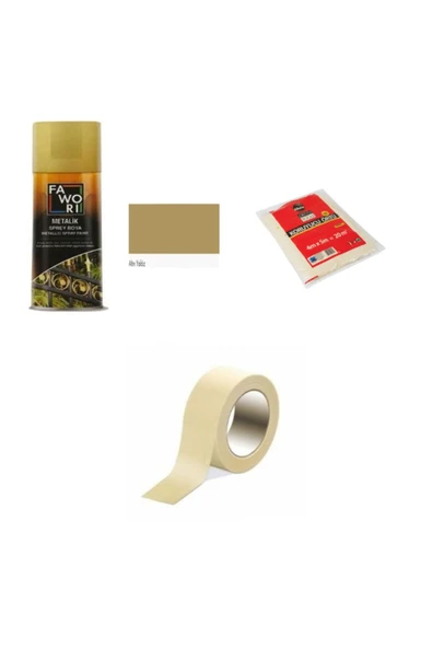 Fawori  Metalik Sprey Boya Altın Yaldız 400 Ml / 20 M2 Koruma Örtüsü / 5cm Maskeleme Bandı ürün görseli 1
