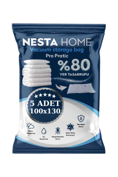 NESTA HOME  Pro Pratic 5 Adet Mega Boy 100x130 Cm Vakumlu Hurç Vakumlu Poşet,torba,düzenleyici Saklama ürün görseli 1