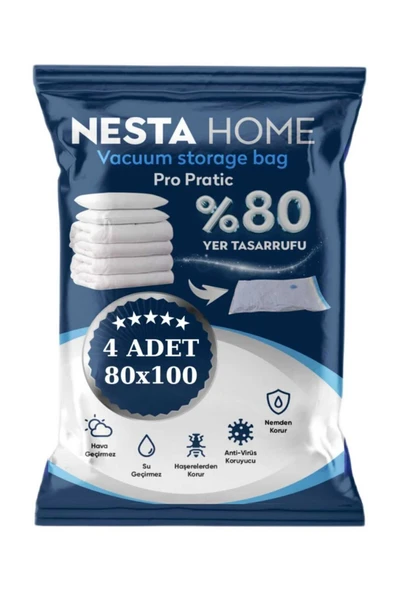 NESTA HOME  Vakum Hurcu 4 Adet 80x100 Cm Xxl Büyük Boy Yorgan Yastık Kıyafet Vakumlu Hurç,poşet,düzenleyici ürün görseli 1
