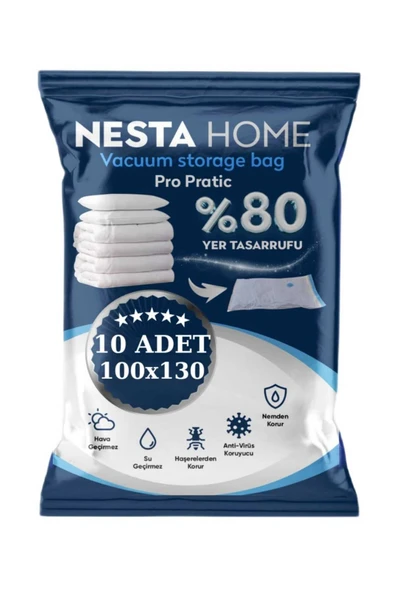 NESTA HOME  Pro Pratic 10 Adet Mega Boy 100x130 Cm Vakumlu Hurç Vakumlu Poşet,torba,düzenleyici Saklama ürün görseli 1