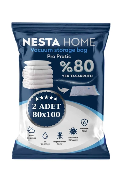 NESTA HOME  PRO Pratic 2 Adet XXL Büyük boy 80x100 cm vakumlu hurç vakumlu poşet,düzenleyici ürün görseli 1