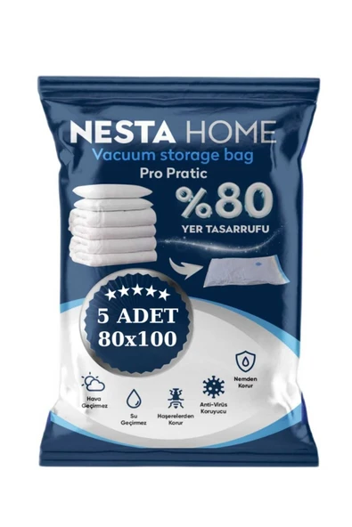 5 Adet Xxl Büyük Boy 80x100 Cm Vakumlu Hurç Vakumlu Poşet,torba,düzenleyici Saklama ürün görseli 1