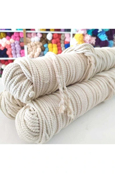 Makromekolik  4mm Makrome Pamuklu Bükümlü Hamak Salıncak Ipi Hobi (1 Kg) ürün görseli 1