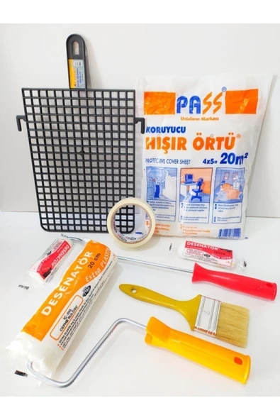 PASS  7 Parça Boyacı Seti (Rulo, örtü, fırça, parmak rulo, kağıt bant, boya ızgarası, yedek rulo başlığı) ürün görseli 1
