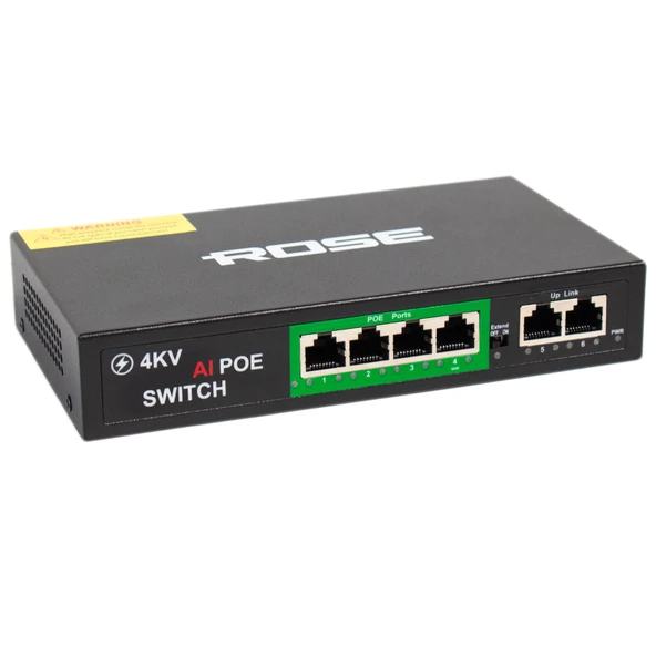 ROSE PR-420 4+2 10/100 Mbps MEGABİT POE SİWTCH 72W  48V 1.5A ürün görseli 1