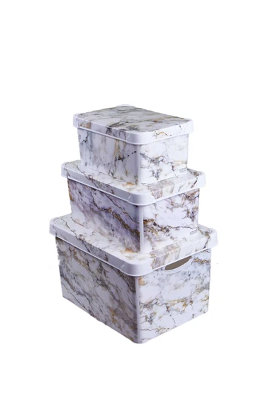 Style Box Marble Desenli 3 Parça Dekoratif Saklama Kutusu Seti ürün görseli 1