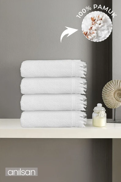 4'lı Beyaz Jelena El Havlusu - 50x90 Cm, 225 Gr, %100 Pamuk, Spa Ve Otel Havlusu ürün görseli 1
