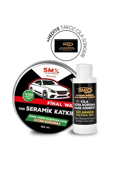 SMX Final Wax 150 ml 3'ü 1 Arada Cila-boya Koruma-hare Giderici 100 ml Hediye Takoz Cila Süngeri ürün görseli 1
