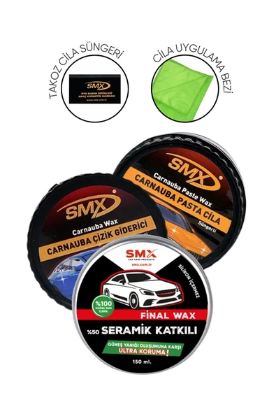 SMX Pasta Cila Seti ( Çizik Giderici,pasta Cila Ve Wax Hediye Bez Ve Takoz Cila Süngeri ) ürün görseli 1