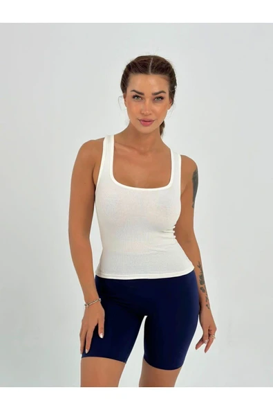 Kaşkorse Kumaş Geniş Askılı Crop Bluz ürün görseli 1