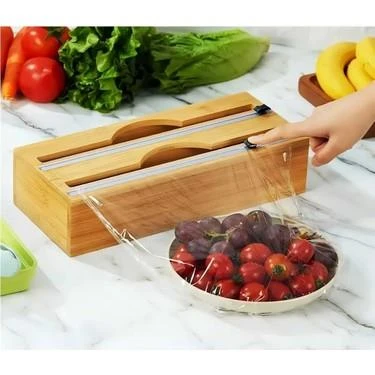 2'li Bambu Streç Folyo Kutusu 34x14x7 cm ( Duvar Montajlı, Çekmece İçi, Tezgah Üstü ) ürün görseli 1