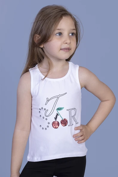 Kız Çocuk Kiraz Nakışlı Atlet - Resim 2
