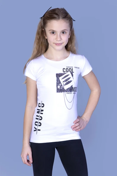 Toontoy Kız Çocuk T-Shirt Göğsü Lazer Kesim ürün görseli 1