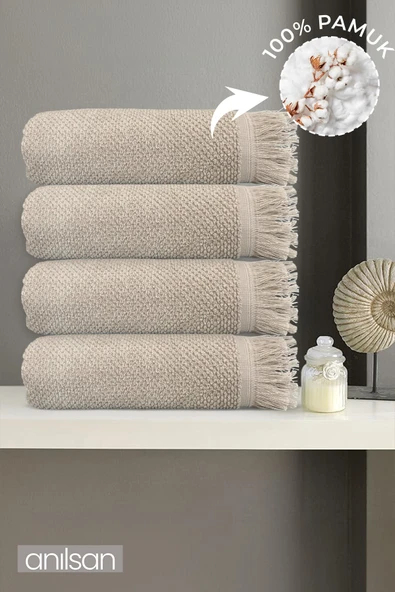 4'lü Bej Jelena Banyo Havlusu-70x140 Cm, 490 Gr, %100pamuk, Spa Ve Otel Havlusu Uy ürün görseli 1