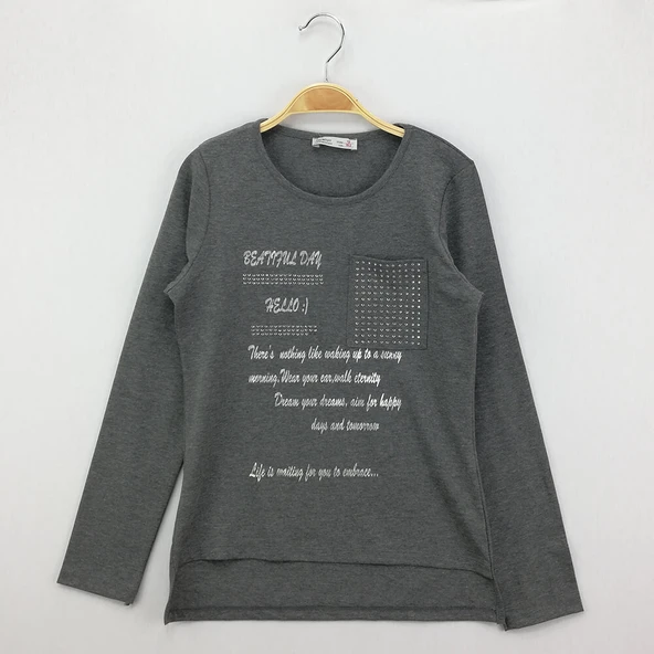 Toontoy Kız Çocuk T-Shirt Varak Baskı Cepli ürün görseli 1