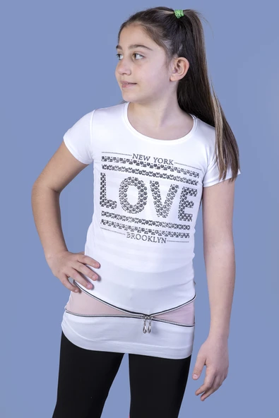 Toontoy  Kız Çocuk T-Shirt Love Varak Baskı ürün görseli 1