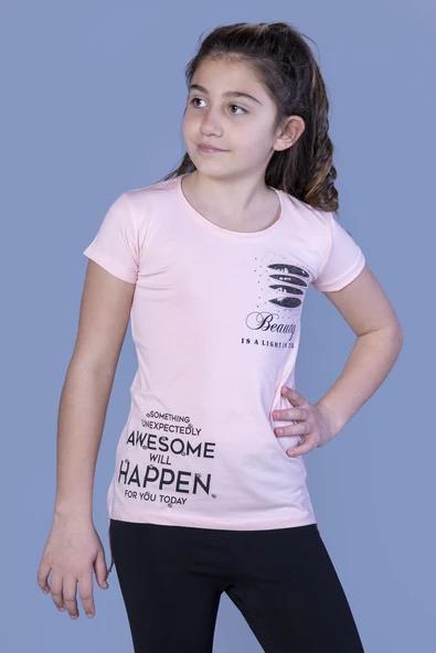 Toontoy  Kız Çocuk T-Shirt Göğsü Lazer Kesim Taşlı ürün görseli 1