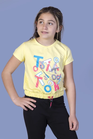 Toontoy Kız Çocuk Renkli Tiktok Baskılı Tişört ürün görseli 1