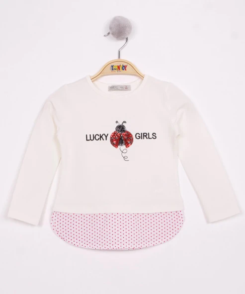 Toontoy Kız Çocuk Uğur Böceği Nakışlı T-Shirt ürün görseli 1