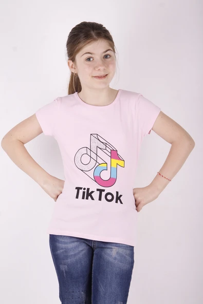 Toontoy Kız Çocuk TikTok Baskılı Tişört ürün görseli 1
