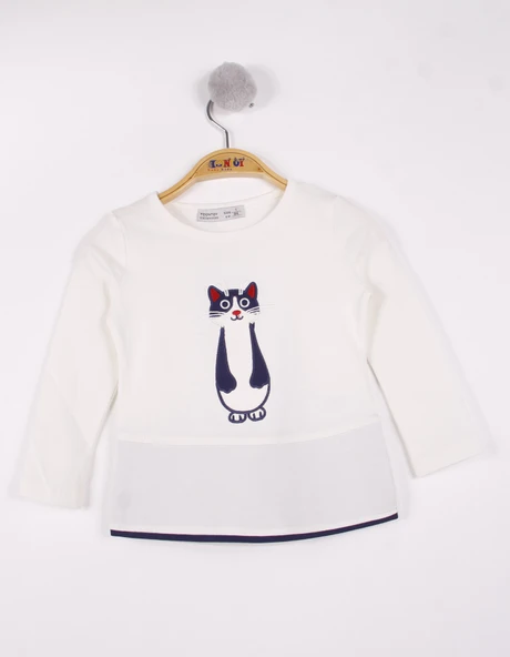 Toontoy Kız Çocuk Kedi Nakışlı T-Shirt ürün görseli 1