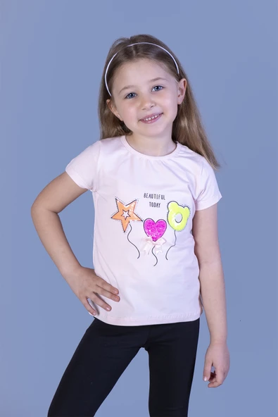 Toontoy Kız Çocuk Beautıful Today Baskılı Pul İşlemeli Tişört ürün görseli 1