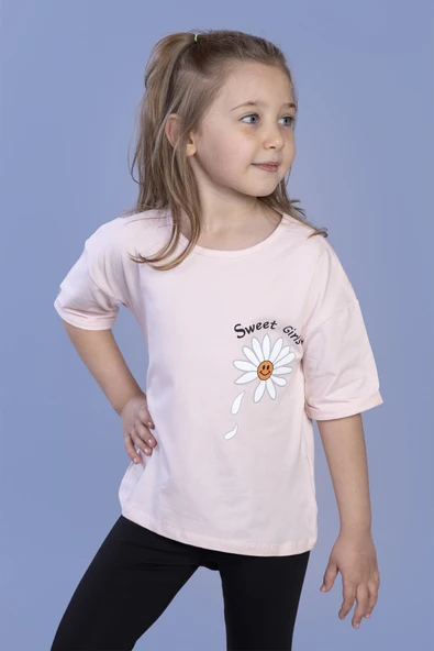 Toontoy Kız Çocuk Papatya Desenli Sweet Girls Baskılı Tişört ürün görseli 1