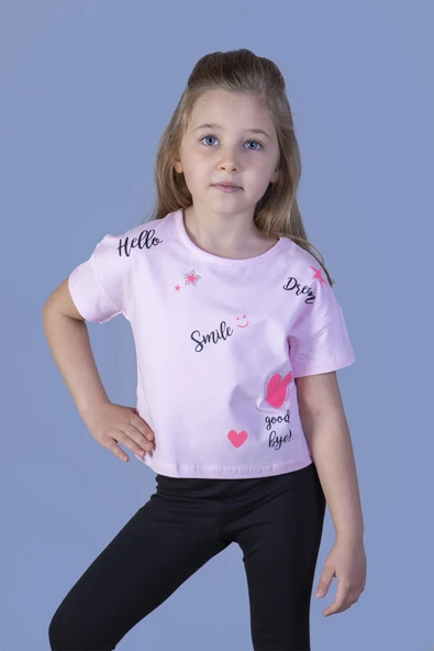 Toontoy Kız Çocuk Crop Model Neon Baskılı Tişört ürün görseli 1