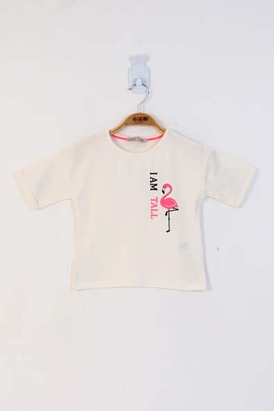 Toontoy Kız Çocuk Düşük Kol Flamingo Baskılı Tişört ürün görseli 1