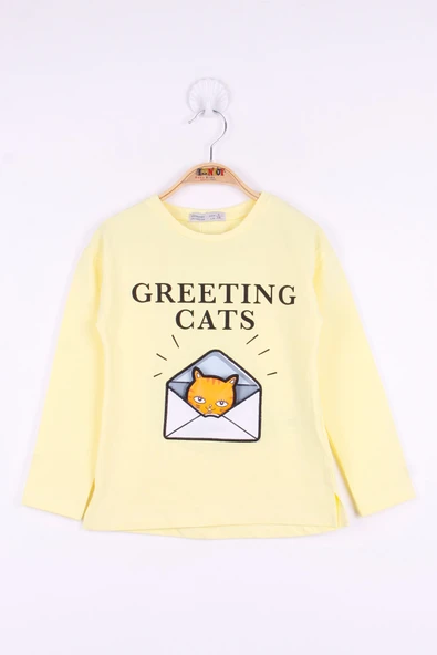 Toontoy Kız Çocuk Kedi Baskılı T-Shirt ürün görseli 1