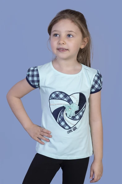 Toontoy Kız Çocuk Kalp Nakışlı İnci Detaylı Tişört ürün görseli 1