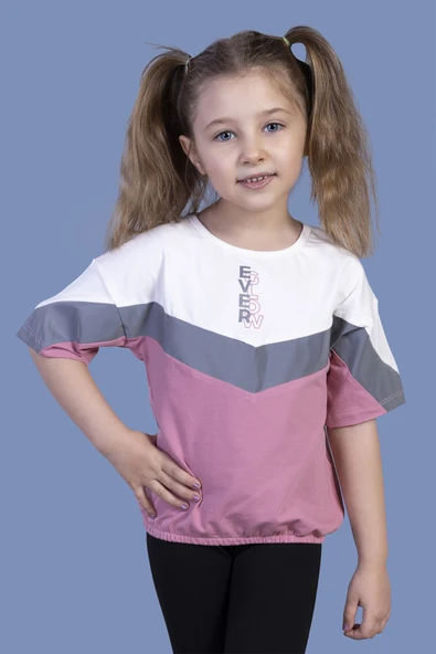 Toontoy Kız Çocuk Reflektör Detaylı Garnili Tişört ürün görseli 1