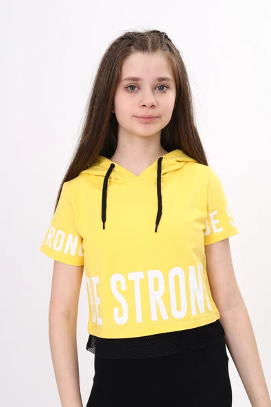 Toontoy Kız Çocuk Be Strong Baskılı Kapüşonlu Tişört ürün görseli 1