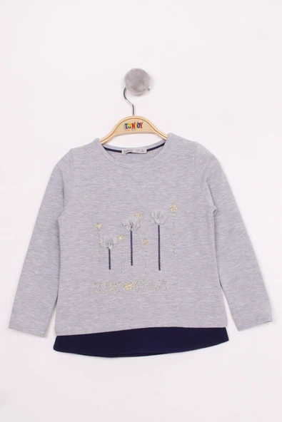 Toontoy Kız Çocuk Çiçek Aksesuarlı T-Shirt ürün görseli 1