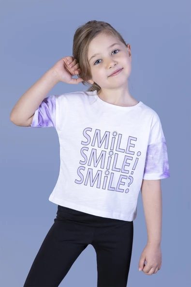 Toontoy Kız Çocuk Smile Baskılı Kolları Desenli Tişört ürün görseli 1